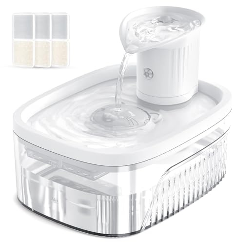 Jewyow Trinkbrunnen für Katze Kabellos, 2.5L Katzenbrunnen Kabellos mit Bewegungsmelder für Katzen/Hunde/Haustiere, 2200mAh Leise Pumpe, 2 Modus, 3 Filtermatten
