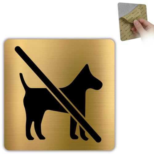 LEIASA | Segnale Divieto Cani - 10x10 cm - Alluminio Dorato - Placca No Animali - Cartello Adesivo Oro - Indicatore Accesso Negato - Pannello Quadrato Resistente e Solido - 0.8mm - (No Cane)