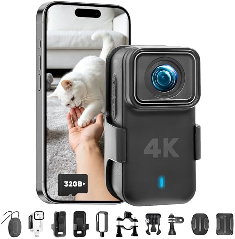 JAXION 2026 Versione Mini Action Cam,4K POV Camera Con Memoria Integrata da 32GB,Mini Body Cam Sportiva Portatile Vlogging Fotocamera,30M Fotocamera Subacquea,Videocamere Montate sul Corpo e Accessori