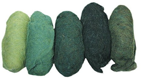 Rayher 5363700 Reine Schurwolle, meliert, Vlies, 5 Farben à 20g, Grün-Töne
