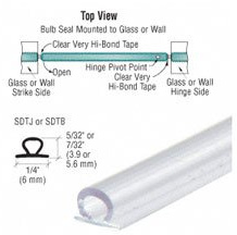 CR Laurence Shower Door Translucent Vinyl Bulb Seal with Pre-Applied Tape for 7/32 Gap (1/4 and up Thick Glass)