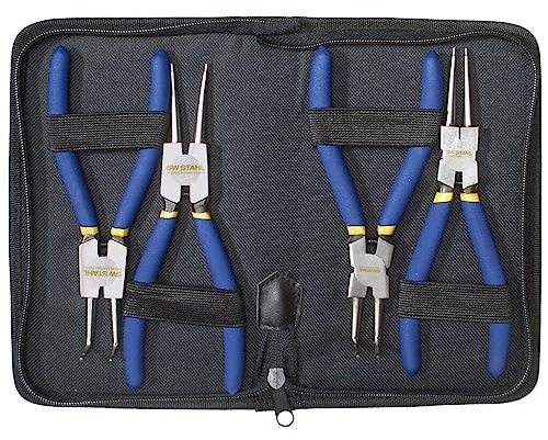 SW-Stahl 41410L Sicherungsringzangensatz, 4-teilig, Seegeringzangen Set | 175 mm Montagezangen für Innen- & Außensicherungsringe - Sprengringzangen gerade & 90° gebogen - Inklusive Tasche