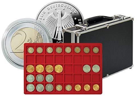 Lindner 2338-320 Großer Münzen-Sammelkoffer mit 8 Münztableaus für 320 Münzen oder Münzkapseln bis 34 mm Ø