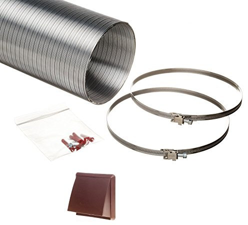 NaplesUK Universal 125mm Cooker Hood Ducting Kit Semi Rigid Aluminium 127mm Internal Diameter Hose Length 1.5 Metre With Cowled Brown Grille