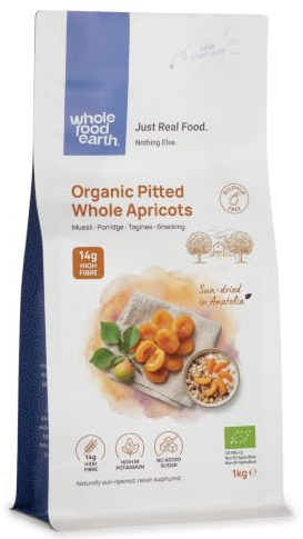 Wholefood Earth Abricots Biologiques Dénoyautés 1 kg - Fruits Séchés Certifiés Bio