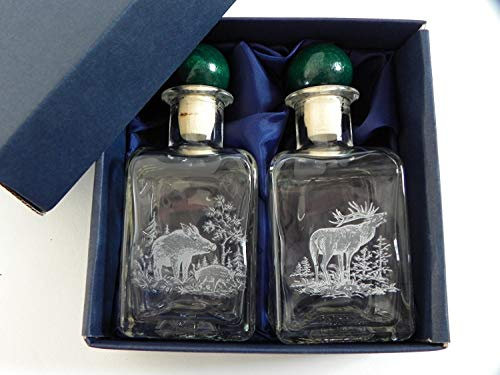 ESSIG + ÖL Karaffen Set mit Jagd Dekor je 200 ml Karaffe