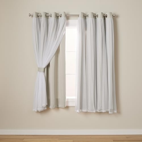 TOWN & COUNTRY LUXE Talia Double Layer Indoor Curtains, Sheer and Room Darkening Blackout, Grommet Top, Energy Efficient, 2-Pack Set, 52x63, Cloud Grey