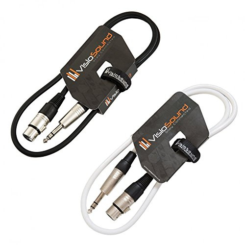 Female XLR 6.35mm Stereo TRS Jack Lead Audio Cable 2 Pack 1m Black/White | 2 x Noiseless OFC Balanced Signal, Audio, Patch Cable / 4 Colours