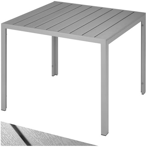 TecTake®, Tavolo da Giardino in Alluminio, Tavolo da Esterno, Tavolino da Balcone, Effetto Legno, Regolabile, Resistente Intemperie, Ideale come Arredamento per Terrazzo, 90x90x74,5cm - argento