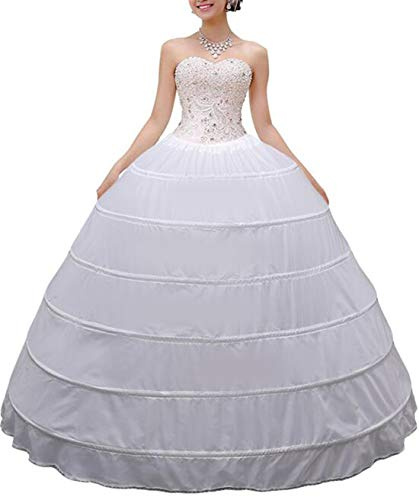 BBSET Women Crinoline Petticoat A-line 6 Hoop Skirt Slips Long Underskirt for Wedding Bridal Dress Ball Gown