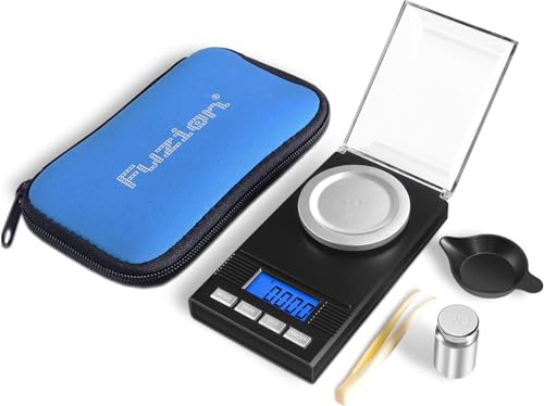 Fuzion Milligram Scale 50g/0.001g, Portable Jewelry Scale .001 Gram Accuracy, Mg Scale, Powder Scale, Microgram Scale, Milligram Scale for Powder with Tray/Tweezers/Calibration Weight
