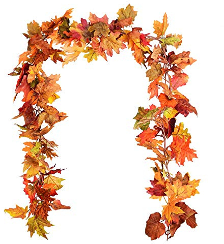 DearHouse 2 Pack Fall Garland Maple Leaf, 5.9Ft/Piece Hanging Vine Garland Artificial Autumn Foliage Garland Thanksgiving Decor for Home Wedding Fireplace Party Christmas (Orange)