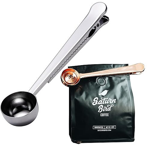 MINGZE Kaffeedosierlöffel Mit Klammer Aus Edelstahl, Kaffee Schaufel Kaffeemaß Kaffeelöffel Prämien Edelstahl Schaufeln Und Tee Schaufel Mit Integriertem Beutel Klipp (Silber)