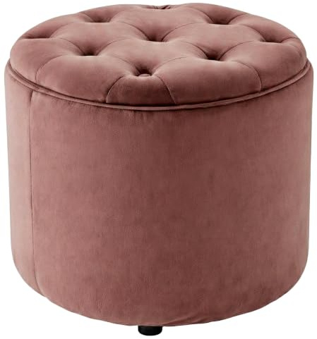 CLP Sitzhocker rund mit Stauraum Pantin, Fußhocker gepolstert mit Samtbezug, Hocker im Chesterfield Design für Wohnzimmer und Schlafzimmer, Farbe:pink