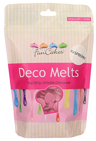 FunCakes Deco Melts Sabor Frambuesa- Dip, Drip, Drizzle y Decora! Haz Caramelos, Tartas de Goteo, Piruletas y Decora Tartas, Galletas y Cupcakes AZO Free. 250 gr