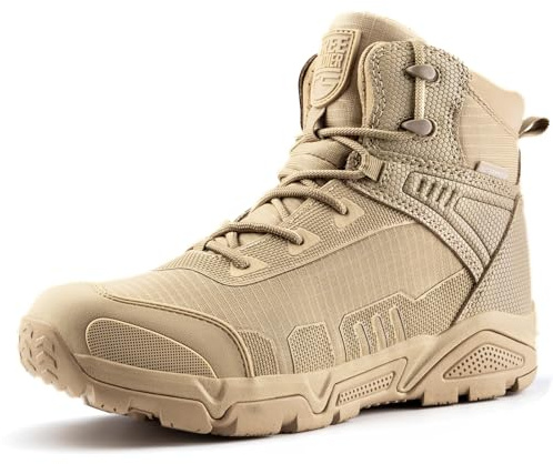 FREE SOLDIER da Uomo Mid Alta Stivali Militari Durable Army Combat Scarpe Impermeabile Traspiranti Tattico Escursionismo(Sabbia-Impermeabile,44EU)