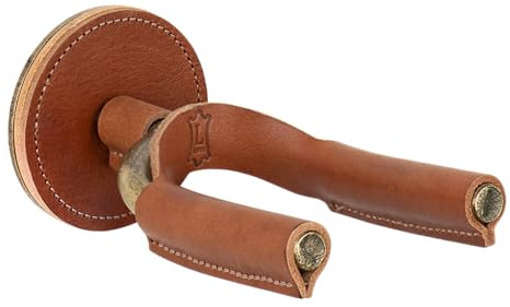 Levy's Leathers Forged Steel Guitar Hanger; Brass Metal with Tan Veg-Tan Leather Yoke Wraps (LVY-FGHNGR-BRTN)