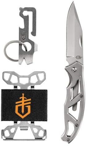 GERBER Paraframe Combo: 10,49 cm geschlossen, 7,62 cm, schwarzer Edelstahlgriff, inklusive Rotwein-Schlüsselanhänger und Plektrumhalter