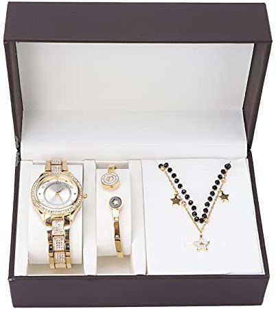 Frauen Schmuckset Uhrenarmband Halskette, Damen Armbanduhr armband Schmuckset, Mädchen Quarzuhr för Weihnachten armband smycken set (guld)
