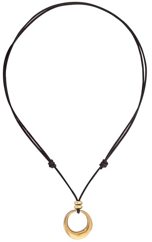 Beau Soleil Jewelry Läderkedja justerbar längd för kvinnor med ringhänge | valbar i guld eller silver |, Läder, ingen ädelsten,