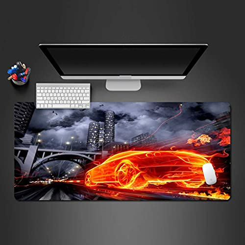 KJXNED Grands Tapis de Souris Gamer 800x300 mm XXL Vue De Nuit en Ville De La Voiture De Sport Rouge 3D Surface Texturée Caoutchouc Anti-Glissant Multifonction Mouse Pad pour Souris Gaming Filaire ou