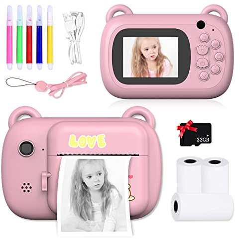 SUPBRO Kinderkamera, Kamera für Kinder, Digitale Kinderkameras mit 2,4-Zoll-Bildschirm 1080P HD-Kamera Print Sofortbildkamera für Kinder 3-10 Jahre alt Geburtstag Weihnachten (Hase)