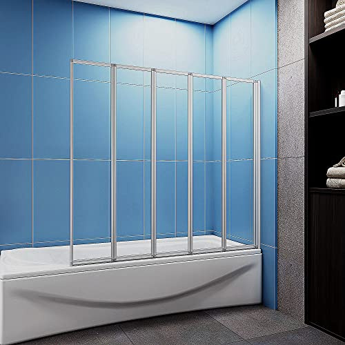 Aica Sanitär 120x140cm Badewannenaufsatz Badewannenfaltwand Duschwand Duschabtrennung 5-teilig
