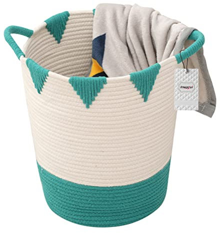 Inwagui Baumwollseilkorb Geflochten Aufbewahrungskorb Baby Faltbare Wäschekorb Deko Korb mit Griffen für Kleidung, Spielzeug, Decke, 10.2 x 13.8H, Grün