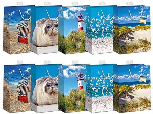 Geschenktaschen 10 Stück edle Geschenktüten Papier Tragetasche DIN A4 Geschenkbeutel mit farbiger Kordel und Namenskarte Skorpion Papeterie Größe: Large 26x32x12cm