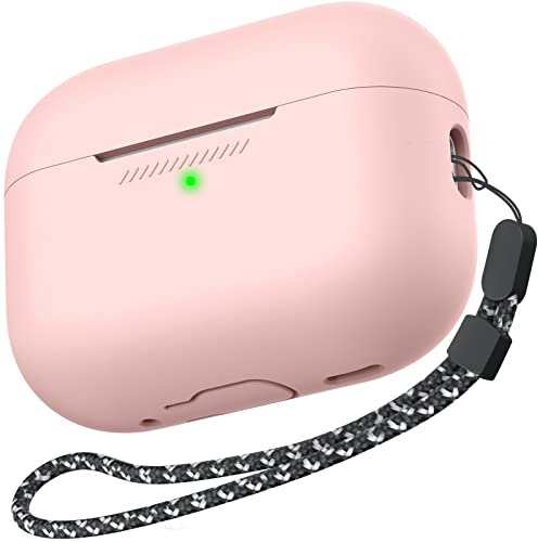 AhaStyle Coque AirPods Pro 2 Silicone Étui Protection AirPods Pro 2ème Génération [avec Corde] Anti-Rayures Antichoc Housse pour Apple AirPods Pro 2 2024/2023/2022 Étui de Chargement (Rose)