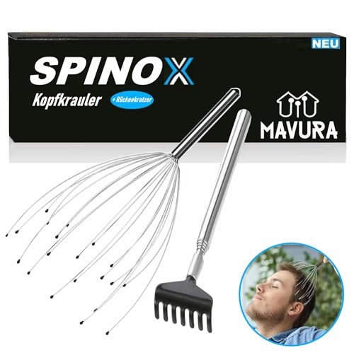 SPINOX Kopfmassagegerät Kopfkrauler Spinne Kopfmassage, Kopf Massage Kopfkralle Krauler, + Gratis Rückenkratzer [2teilig] [DAS ORIGINAL]