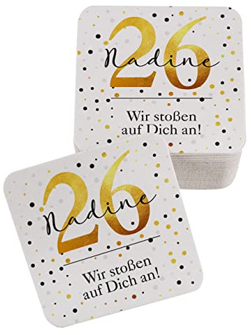Herz & Heim® Bunter Bierdeckel als Tischedeko zum Geburtstag/Personalisiert mit Namen / 30 Stück