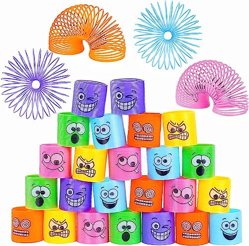 flintronic 24 Pezzi Mini Smiley Spring, Molla Giocattolo per Bambini, Gadget Compleanno, Spirale Arcobaleno per Feste