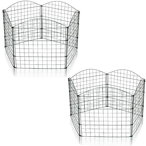 Randaco Teichzaun Gartenzaun 10tlg Set, Gartenzäune Dekorative mit 22 Zaunelemente-10 Zaunelemente und 12 Befestigungsstäben, Metallzaun Gitterzaun Länge 3,75 m (Oberbogen, Grün)