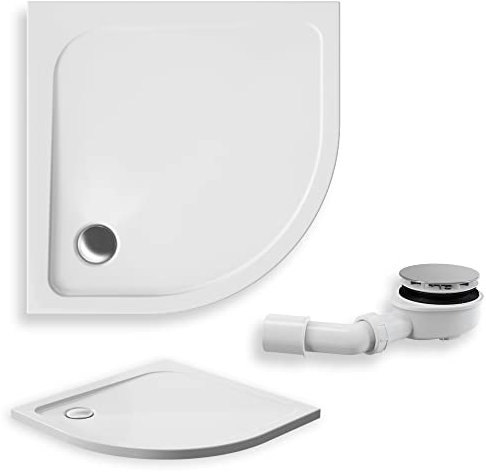 KOLMAN Duschwanne 90x90 cm Viertelkreis, Weiß, Acryl, Flach, Glatt, Ablaufgarnitur Ø 90 mm, Design-Duschtasse Halbrund Pako