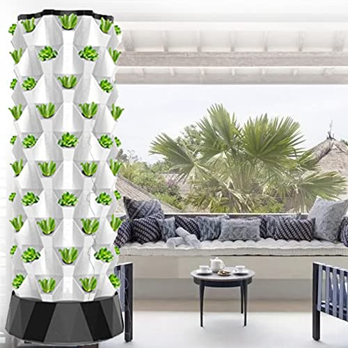 Garten-Aeroponik-Wachstumsset,6/8/10 Schichten 48/64/80 Pflanzlöcher Aquaponic Wax System, Fruits and Vegetables, Mesh Pots,Garden Aeroponic Growth Kit for Herbs,White-64Pots