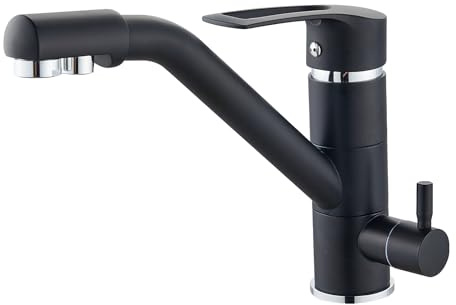 PLUSSEN 3 Wege WasserhahnStilvolle und praktische Küchenarmatur mit Trinkwasserfunktion und 360° Drehbarkeit Perfekt für Wasserfilter und eine hochwertige Edelstahl Spültischarmatur (21-Chrom)