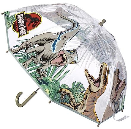 Paraguas de Burbuja de Jurassic Park - Estampado con Velociráptors - Apertura Manual - Elaborado en 100% POE con Estructura de Fibra de Vidrio