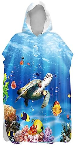 Lukery Badeponcho mit Kapuze für Kinder Erwachsene, Mikrofaser Schnelltrockend Bademantel Poncho, Batik Surfponcho Umziehhilfe für Herren/Damen/Jungen (60x110cm,Blaues Meer)