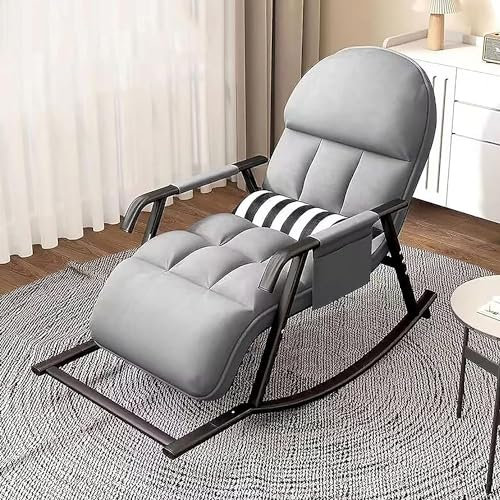 JHYCCDD Garten Schaukelstuhl Schaukelsessel Rocking Chair Outdoor, Relaxliege Wohnzimmer, Mit 5-Fach Verstellung Von Beinen und RüCkenlehne, Stillsessel(Grau)