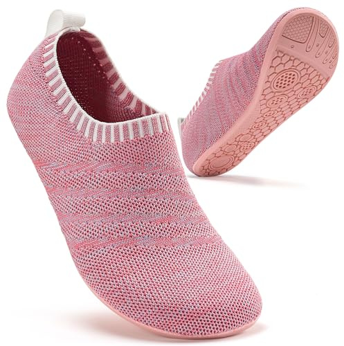 Sosenfer Chaussons Pieds Nus Femme Homme - Pantoufles de Maison Antidérapantes, Respirantes et Très Confortables - Lavable enMachine, Unisex-Pink-Pink-39