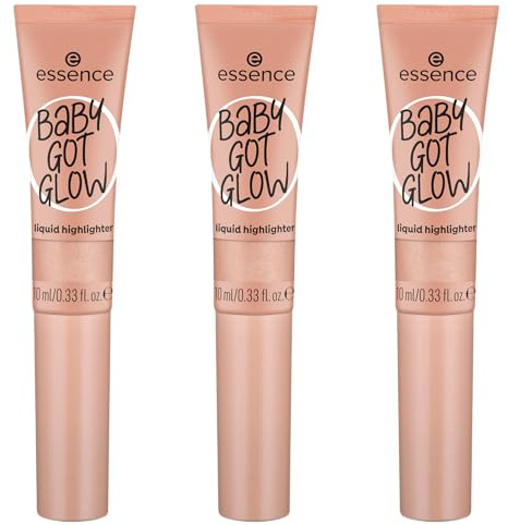 essence BABY GOT GLOW liquid highlighter, Nr. 30, Gold, definierend, Expressergebnis, Einfach zu entfernen, glänzend, vegan, ölfrei, ohne Parabene, ohne Mikroplastikpartikel, 3er Pack (3x10ml)