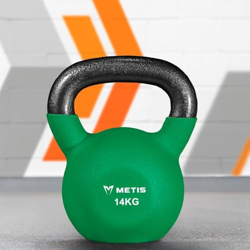 METIS Neopren Kettlebells – 4kg till 28 kg | Hemmaträning & Gym – Vikter för Styrketräning | Gjutjärn Kettlebells (14kg)