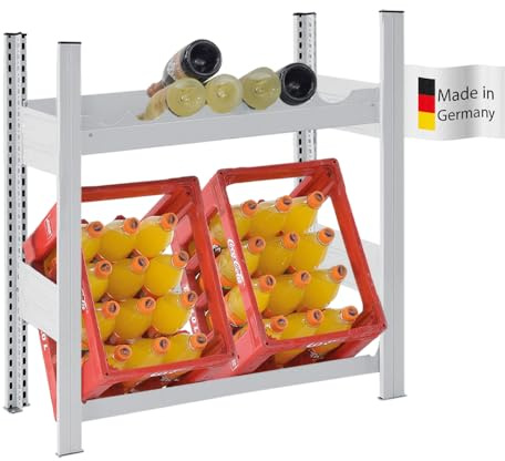 PROREGAL Getränkekisten- & Weinregal CHIEMSEE VINO | HxBxT 82,5x81x33,5cm | 2 Kisten + 13 Flaschen | Lichtgrau | Getränkekastenregal Getränkeregal Flaschenregal Weinständer