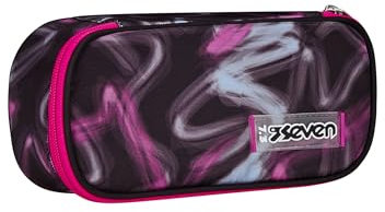 Seven Portapenne Scuola Round Plus, Nero. Rosa, Blurred Pink, Bustina Ovale Con Tasca Interna ed Elastici Porta Penne, Accessori Zaino, Elementari, Medie, Superiori, Bambina Ragazza