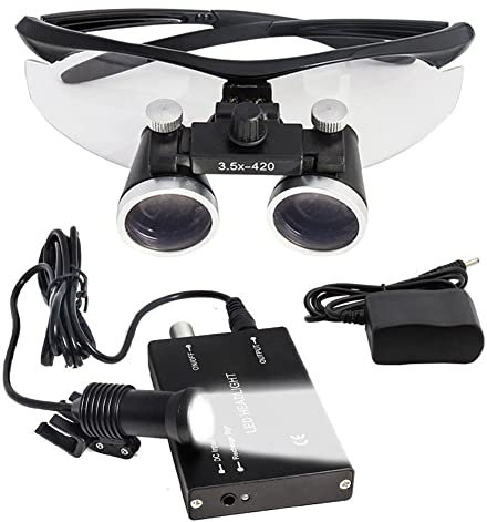 Dental LED Lupenbrille Kopflupe Mit Licht Kopfband Lupen Vergrößerungsbrille Kopfbandlupe Stirnlupe Brillenlupe Mit Beleuchtung Für Brillenträger, Lesen, Handwerk, Juweliere, (Size:2.5X,Color:Schwarz)
