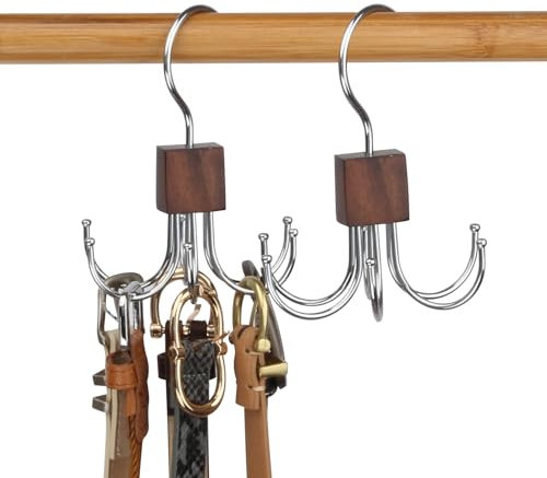 LMSAWK 2 Pezzi Rotazione a 360 Gradi Appendiabiti per Cravatte, Portacinture in Legno, Appendiabiti Per Cravatta, Per Calzini, Cintura, 6 Ganci, Colore Retrò