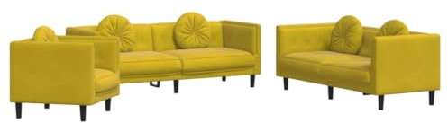 vidaXL Sofagarnitur 3-TLG., Sessel Couch Sofa für Wohnzimmer, Loungesofa Polstersofa mit Kissen, Couchgarnitur Sitzmöbel, Modern, Gelb Samt