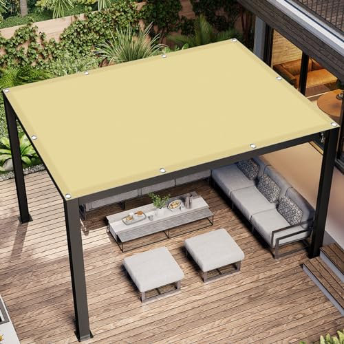 Voile d'ombrage Angle Droit 0.9 x 2.8 m Rectangulaire Couvert Végétal Toile Terrasse, Patio, Jardin, Extérieur Aux UV 98% avec Oeillets et Cordons Brise Vent, Jaune Sable