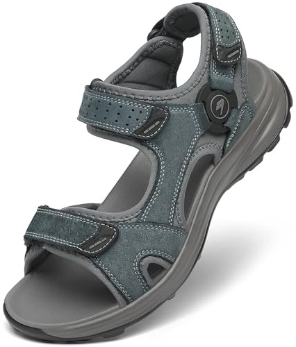 FLARUT Hommes Sandales d'été Chaussures de randonnée Trekking Outdoor Sport Cuir Plage Orteils Ouverts Sportives Décontractées(Gris,43)